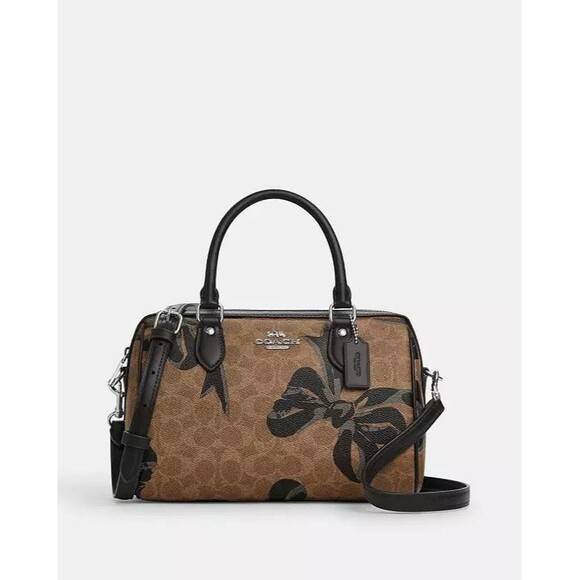 Coach Rowan Satchel Bag In Signature Canvas With Black Bow Print -NWT - Picture 1 of 7